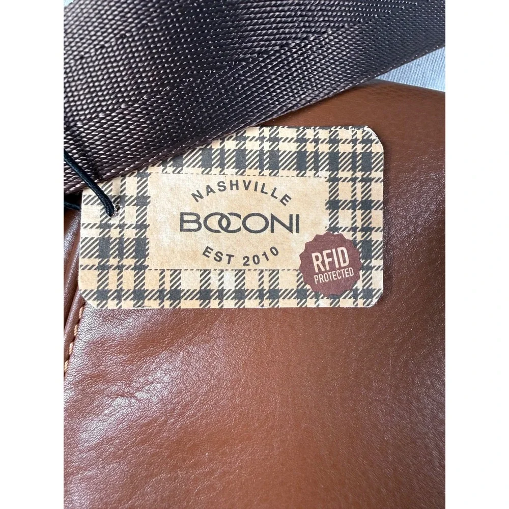 Boconi RPET Slim Messenger Bag Brown‎ Leather Recycled Fabric Laptop RFID New